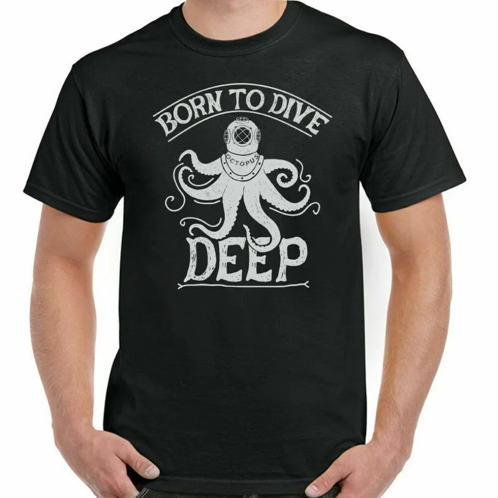 Born To Dive Deep Mens Funny Scuba Diving T-Shirt Kit Equipment Diver Octopus - Picture 1 of 1